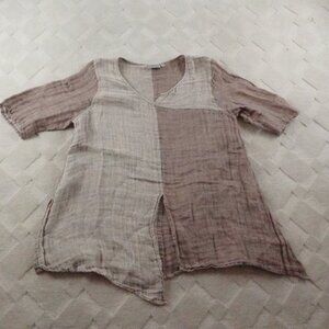 Cheyenne Linen Tunic Blouse Womens Small/Medium 3/4th Sleeve Gauze Split Hem